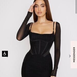 NWT House of CB Freyja black gathered corset midi dress